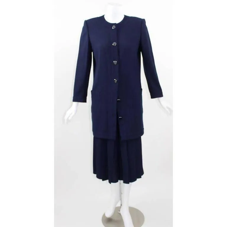 CHLOE Navy Blue Wool Crepe Jacket and Pleated Culottes & Gaucho Pants Ensemble | Size S/M