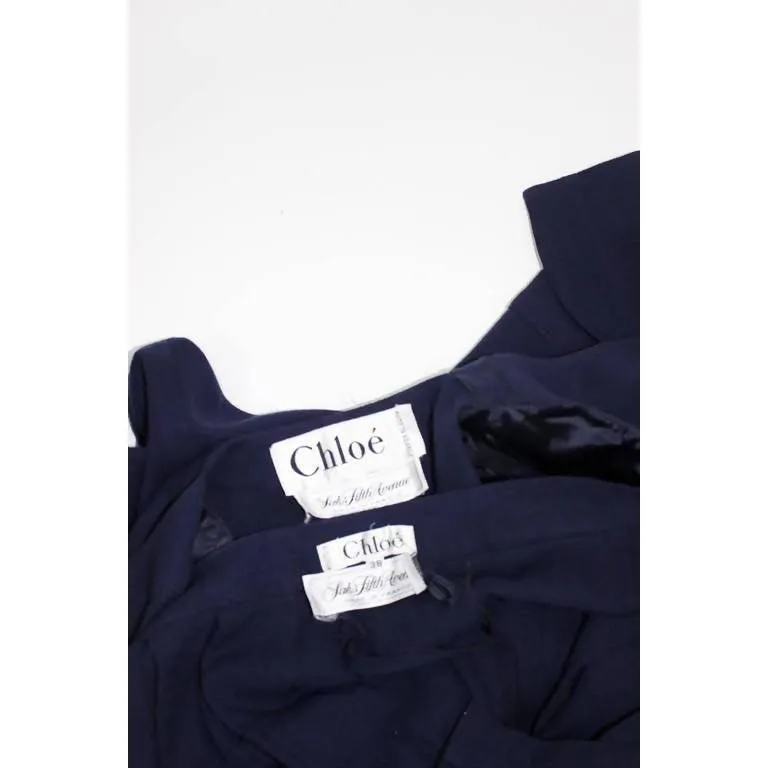 CHLOE Navy Blue Wool Crepe Jacket and Pleated Culottes & Gaucho Pants Ensemble | Size S/M