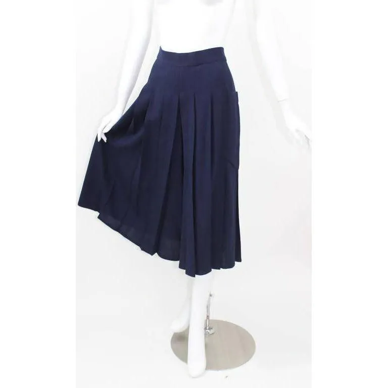 CHLOE Navy Blue Wool Crepe Jacket and Pleated Culottes & Gaucho Pants Ensemble | Size S/M