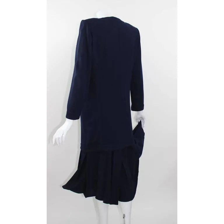 CHLOE Navy Blue Wool Crepe Jacket and Pleated Culottes & Gaucho Pants Ensemble | Size S/M