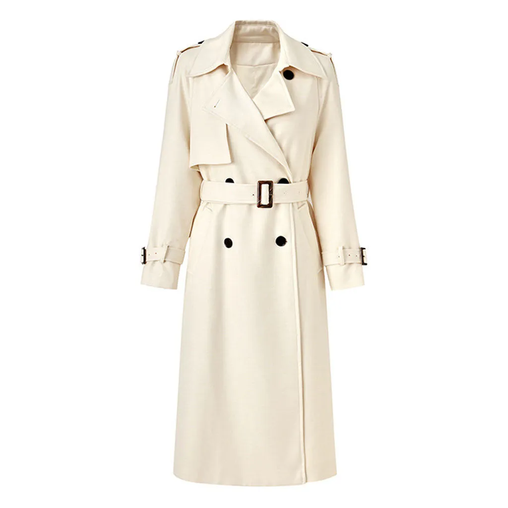 Classic Spread Collar Double Breasted Belted Wool Blend Trench Coat