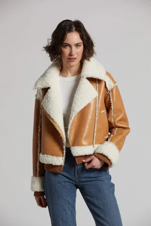 Clayton Faux Shearling Moto Jacket - Camel