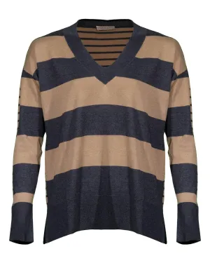 Contrast Stripe V-Neck Sweater