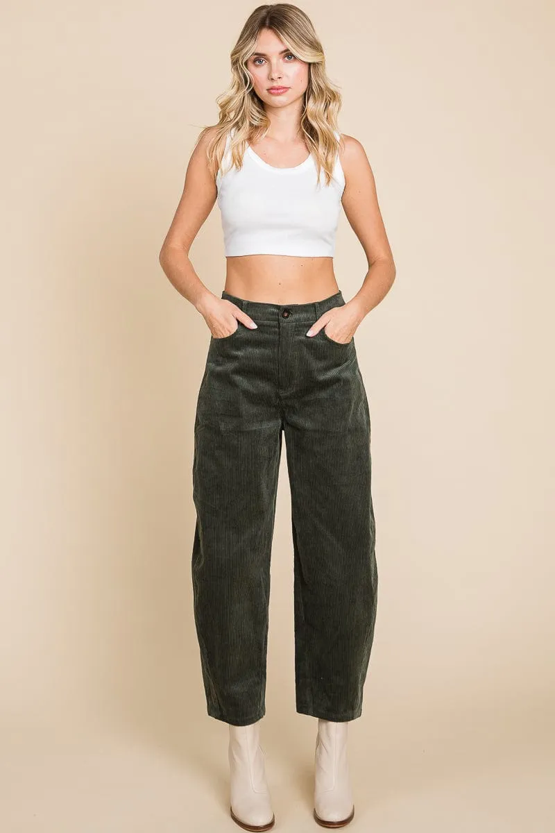 Corduroy Wide Leg Horseshoe Relaxed Fit Pants