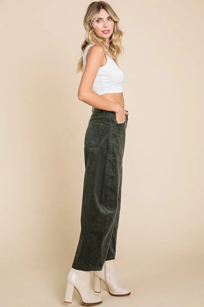 Corduroy Wide Leg Horseshoe Relaxed Fit Pants