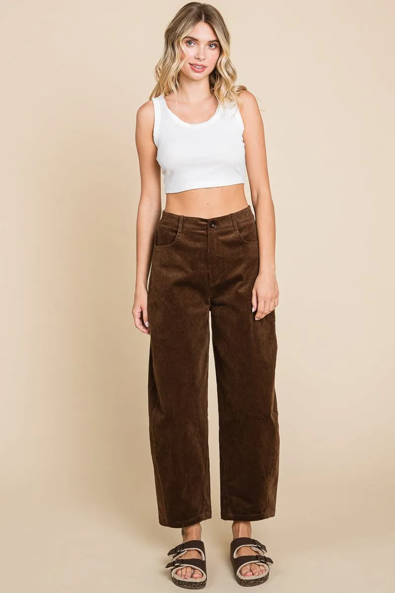 Corduroy Wide Leg Horseshoe Relaxed Fit Pants