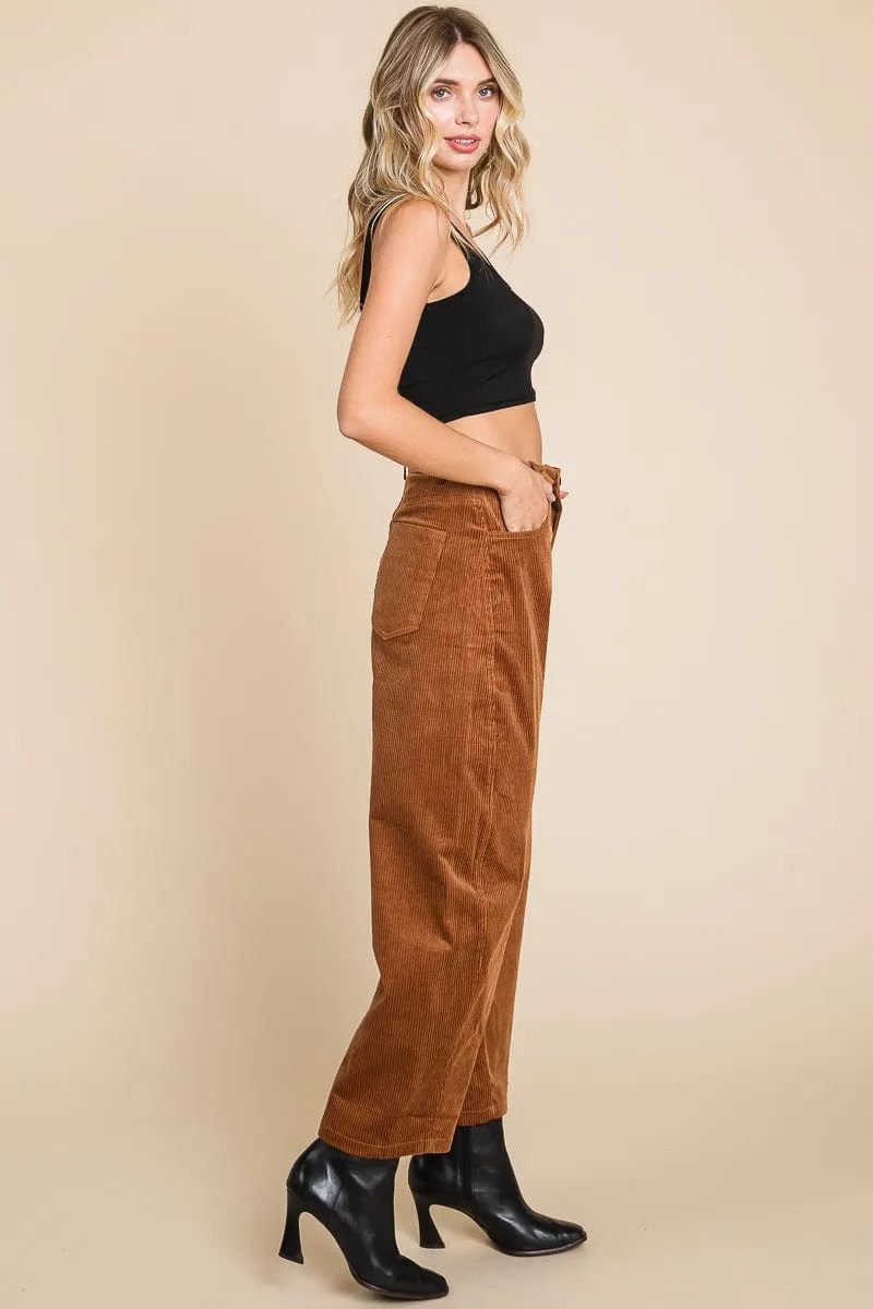 Corduroy Wide Leg Horseshoe Relaxed Fit Pants