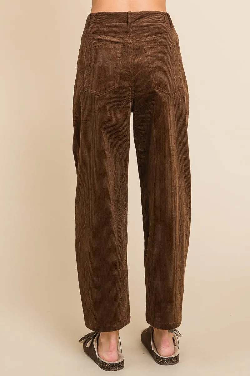 Corduroy Wide Leg Horseshoe Relaxed Fit Pants