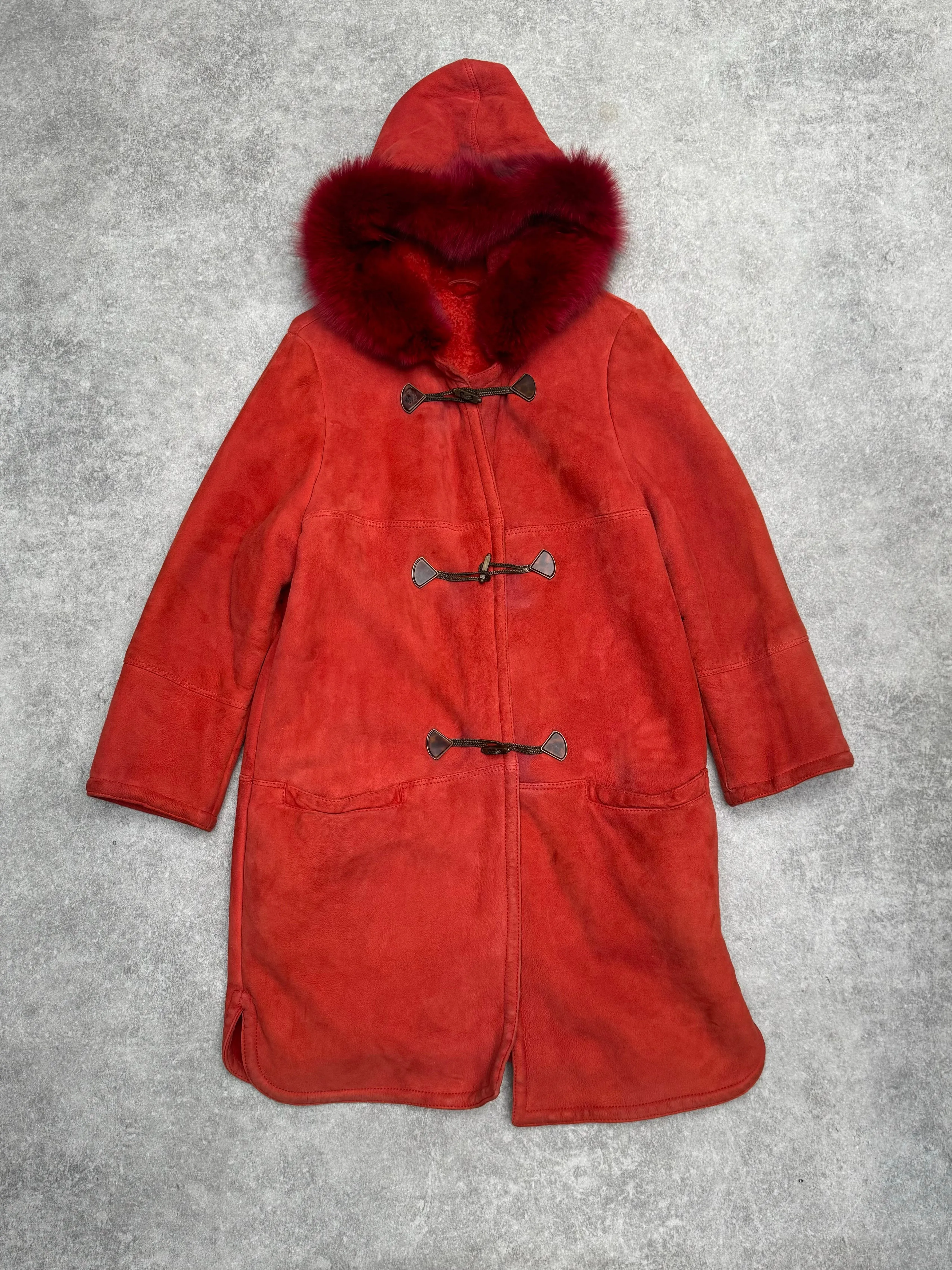 Corsi Real Fur Trimmed Shearling Lambskin Long Coat