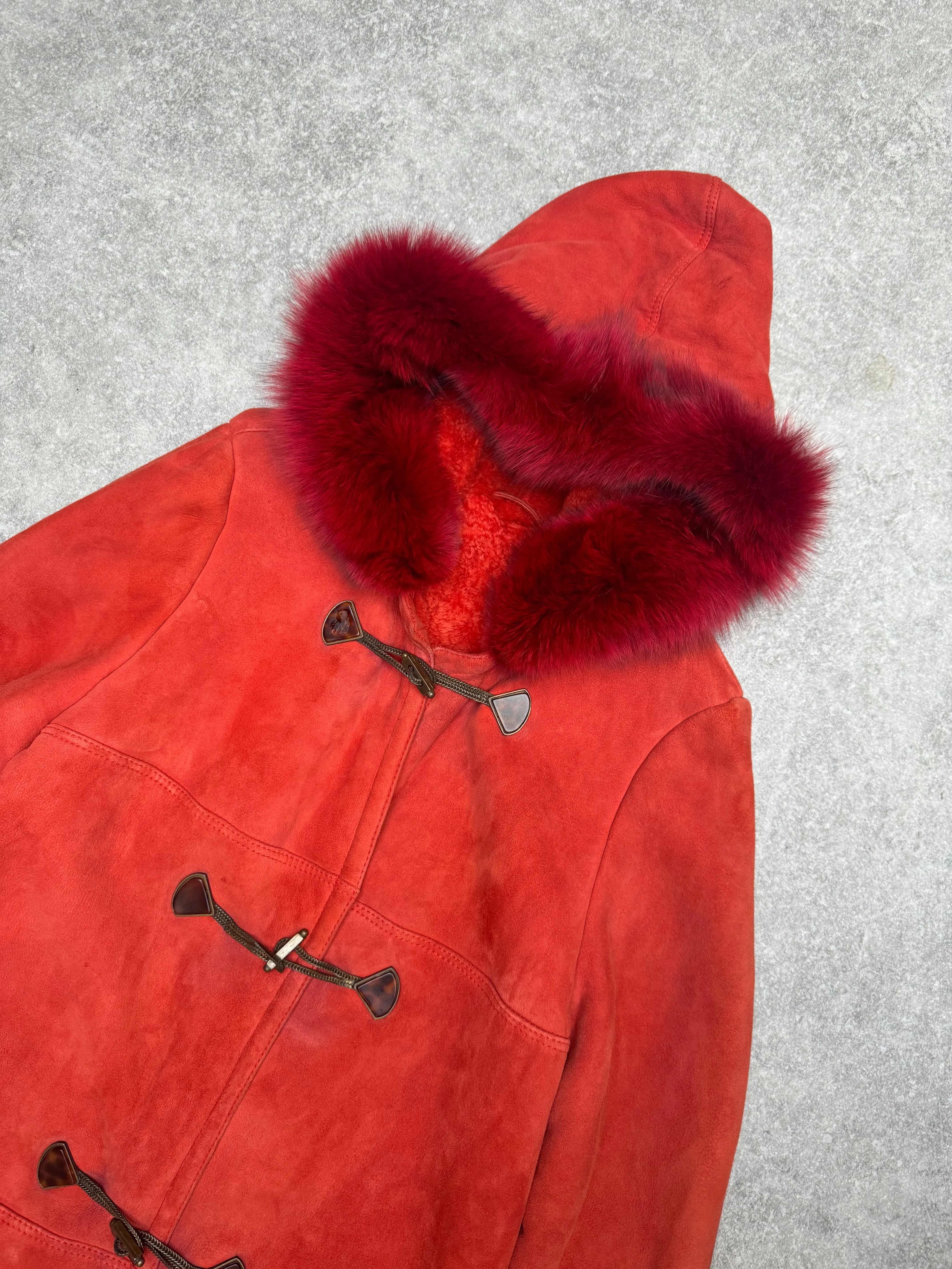 Corsi Real Fur Trimmed Shearling Lambskin Long Coat