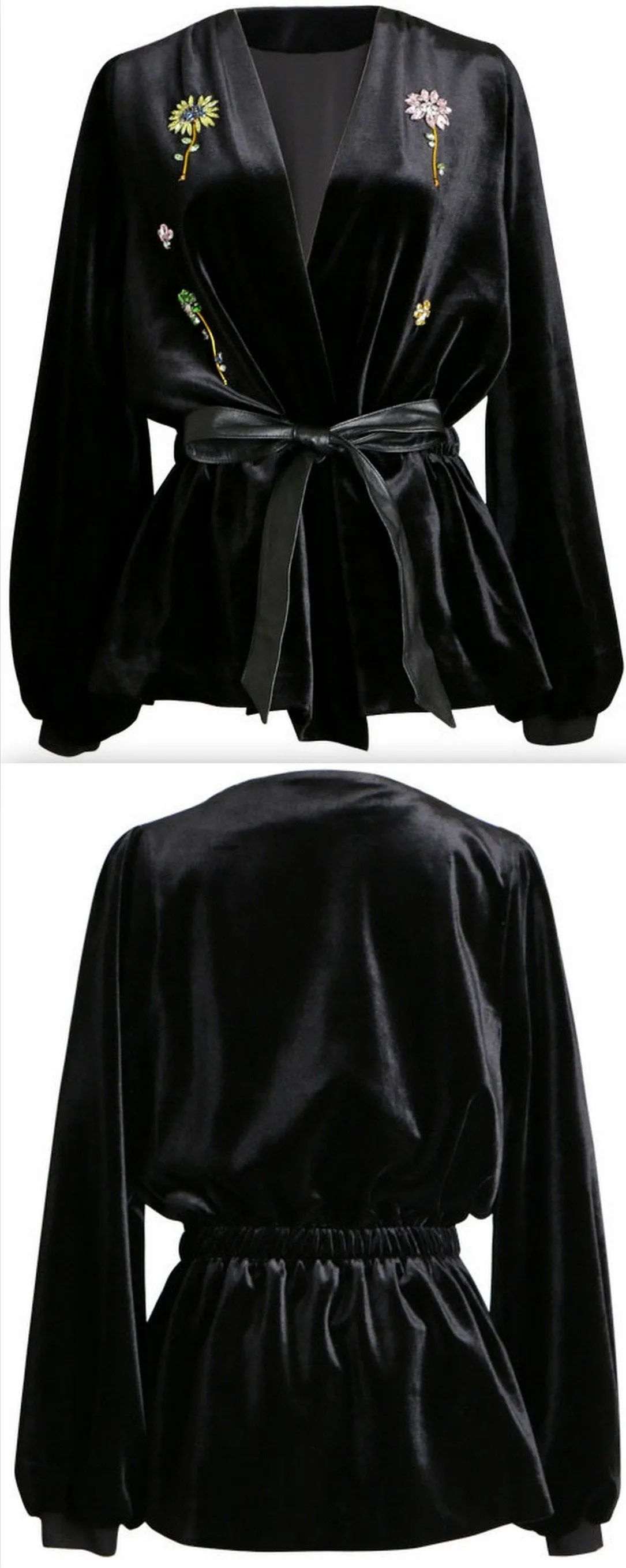 Crystal-Embellished Velvet Wrap Jacket