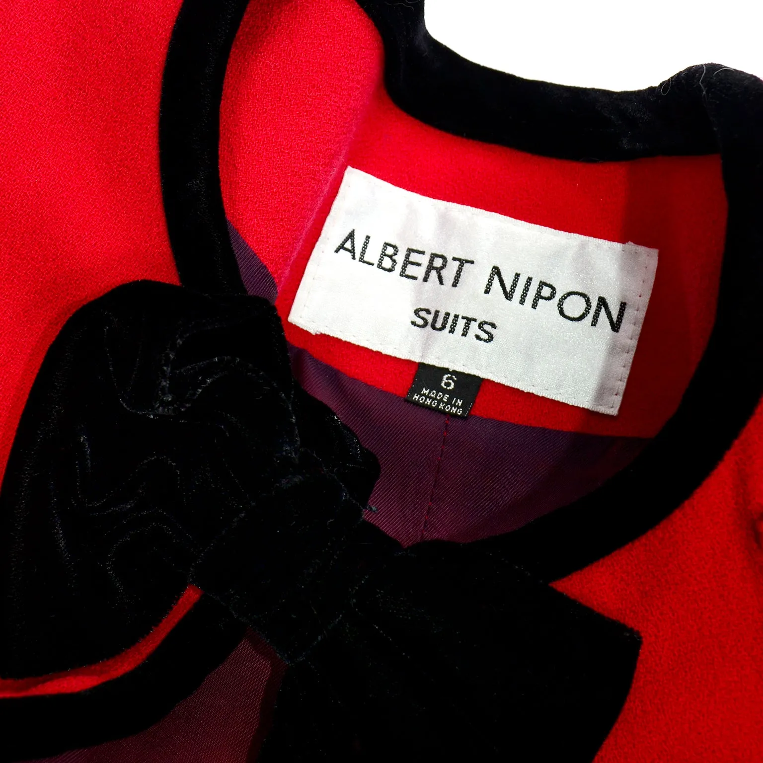 Deadstock Albert Nipon Vintage Red Skirt & Jacket w Black Bows Suit w Tags