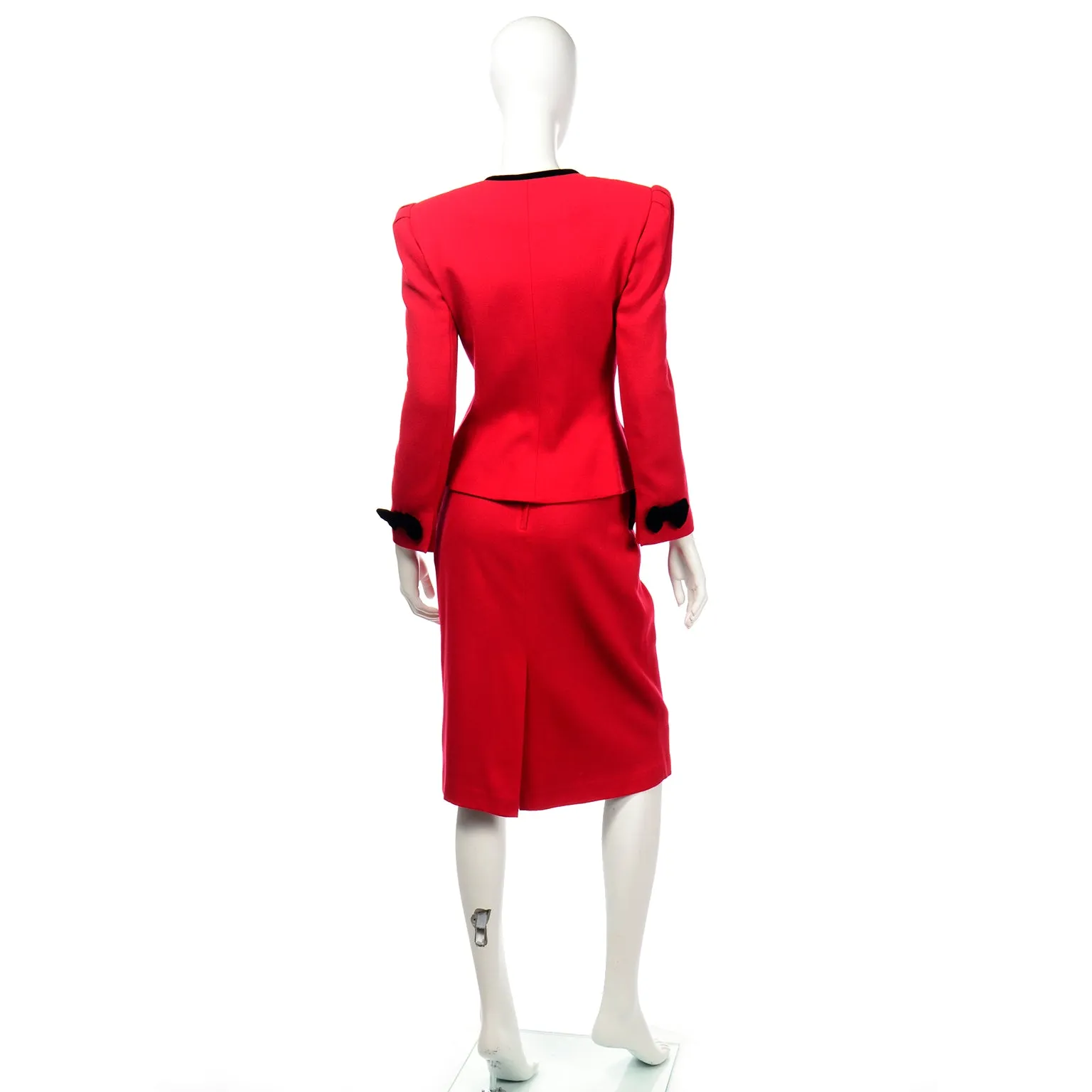 Deadstock Albert Nipon Vintage Red Skirt & Jacket w Black Bows Suit w Tags