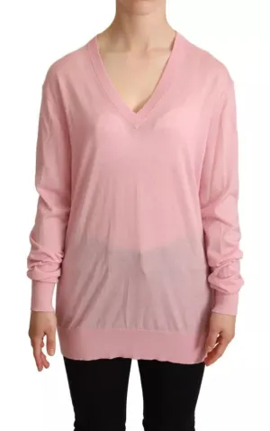 Dolce & Gabbana Pink V-neck Women Pullover Cashmere Sweater