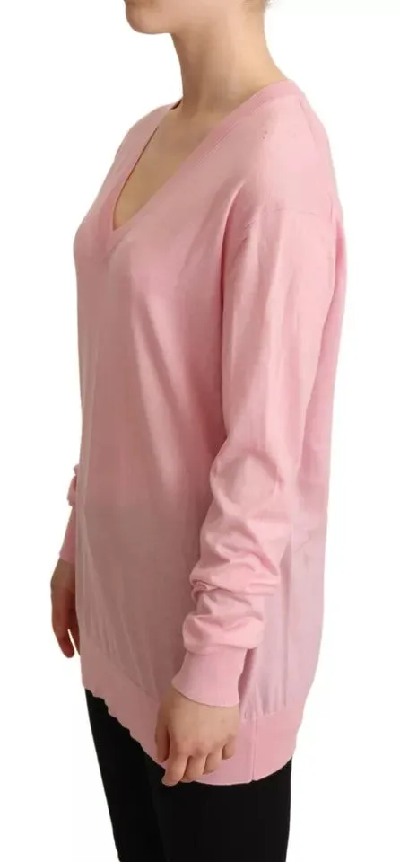 Dolce & Gabbana Pink V-neck Women Pullover Cashmere Sweater