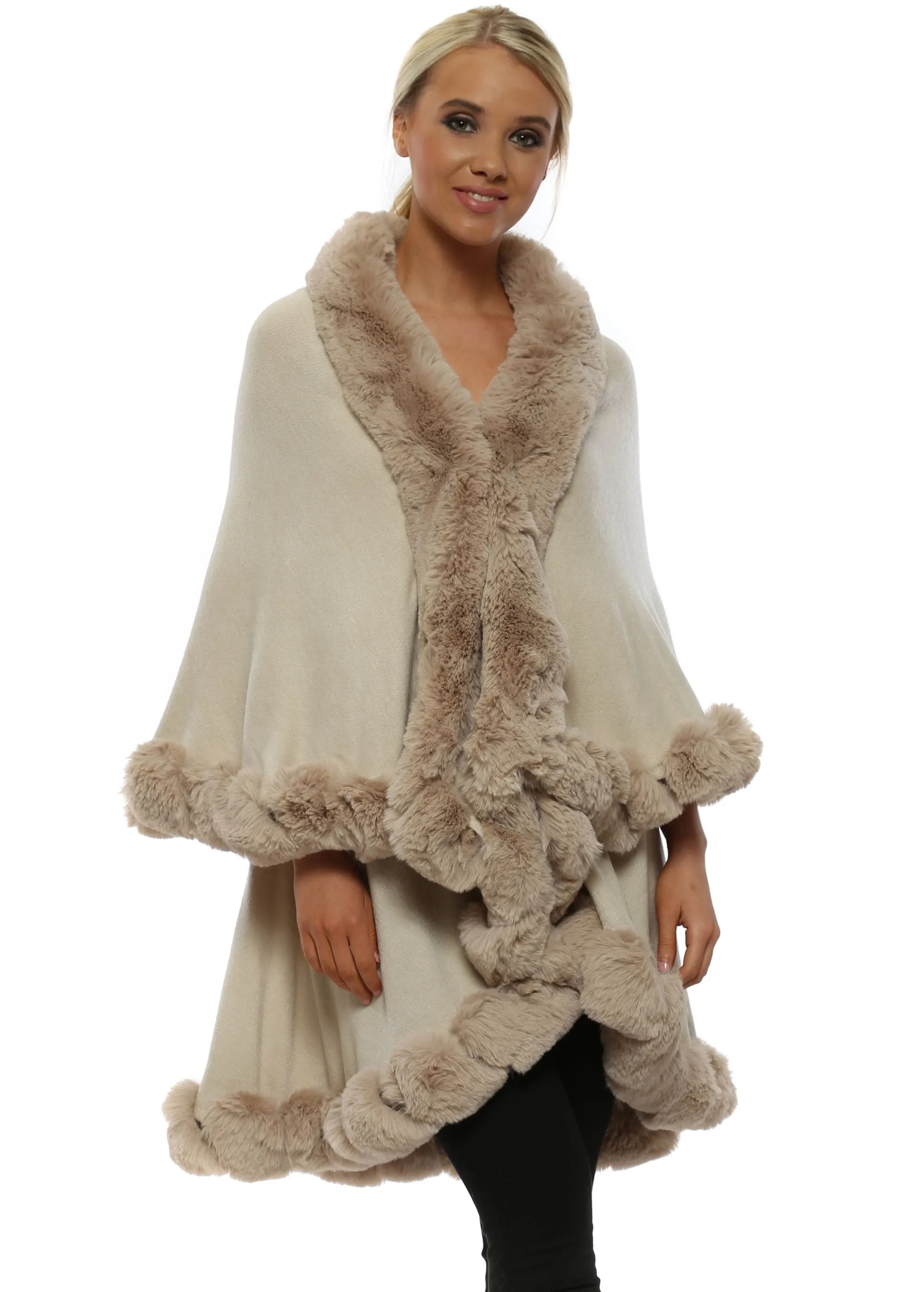 Double Layer Faux Fur Cape