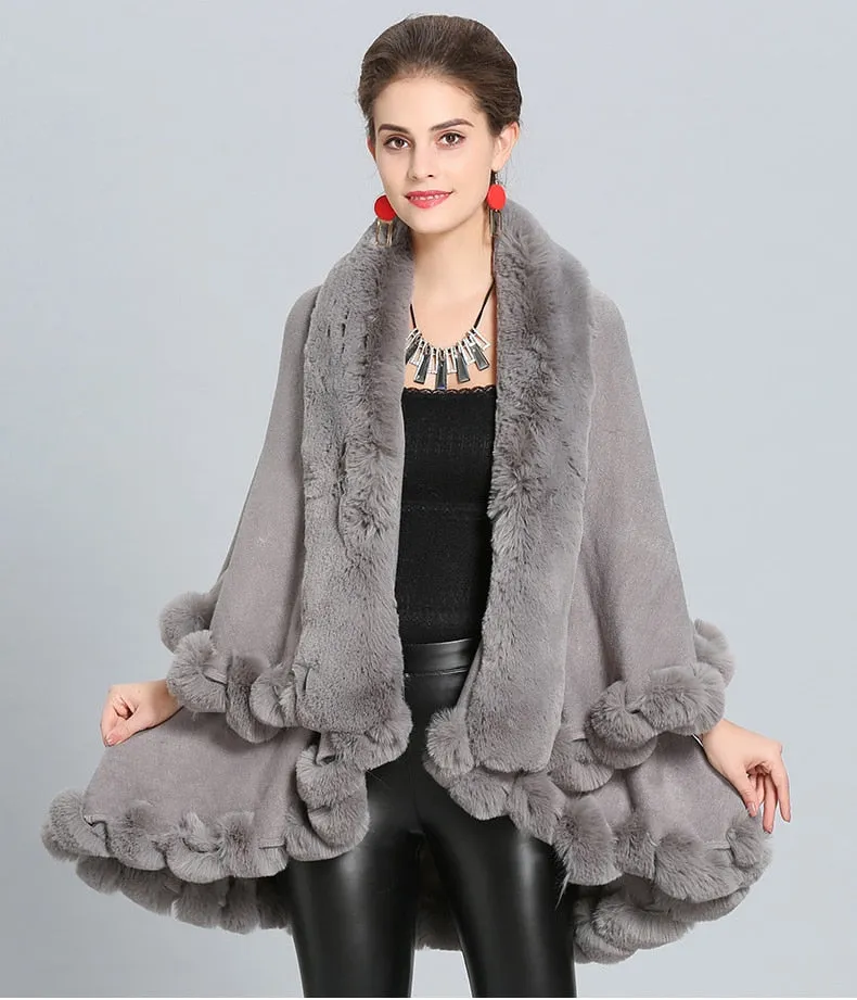 Double Layer Faux Fur Cape