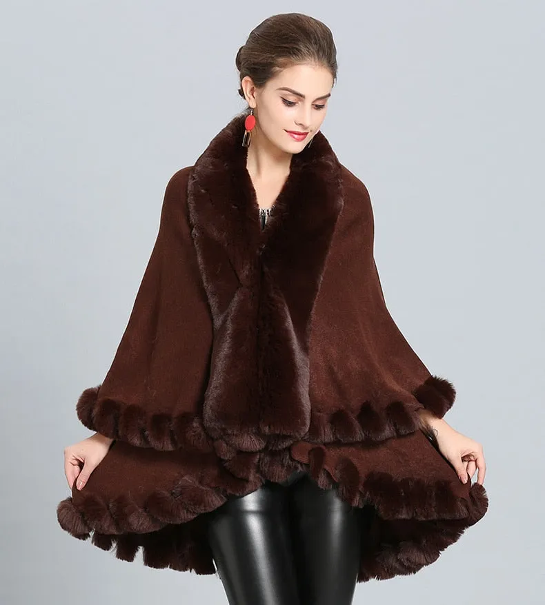 Double Layer Faux Fur Cape