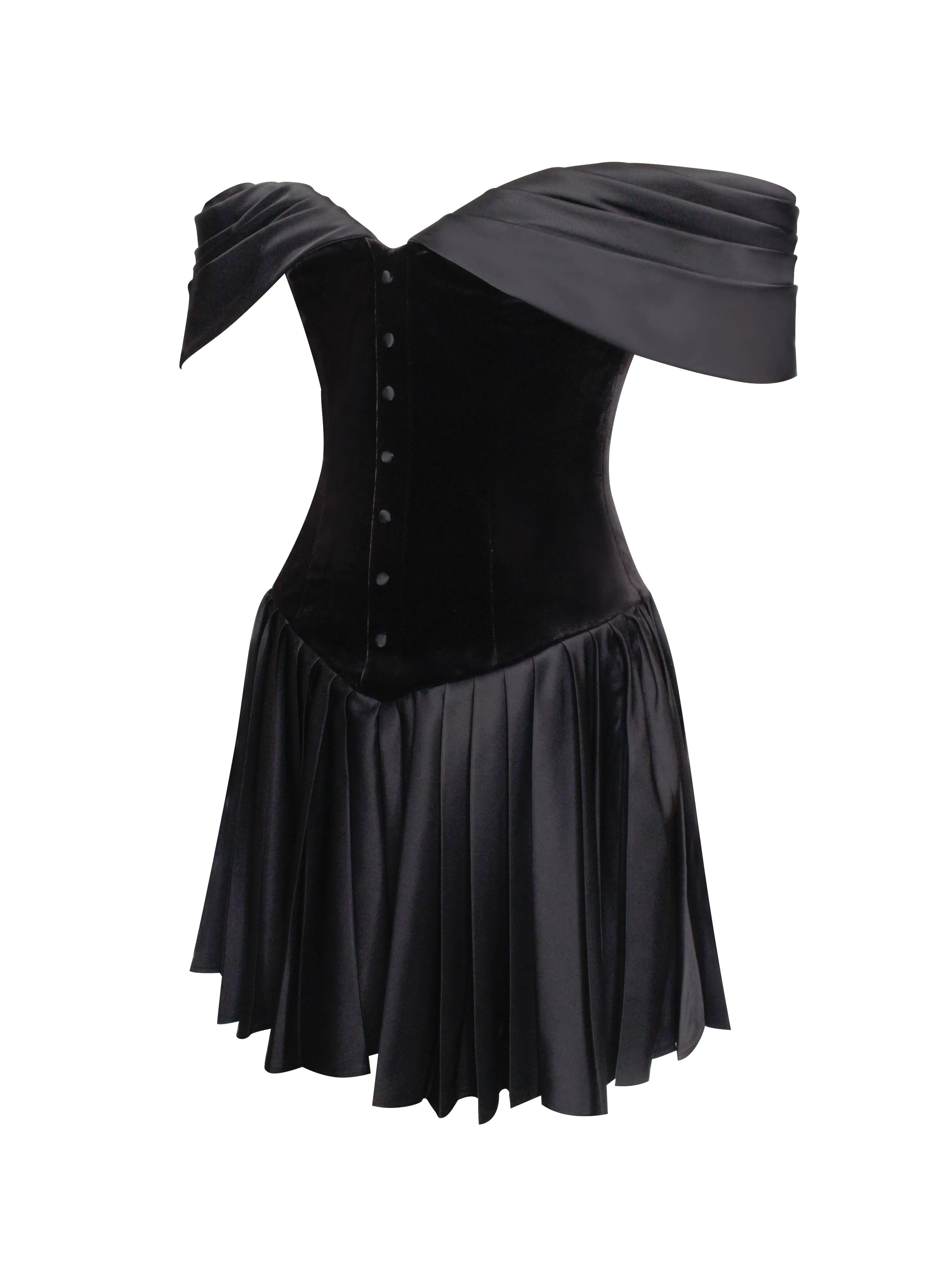 Echo Black Velvet Off-shoulder Pleated Mini Dress