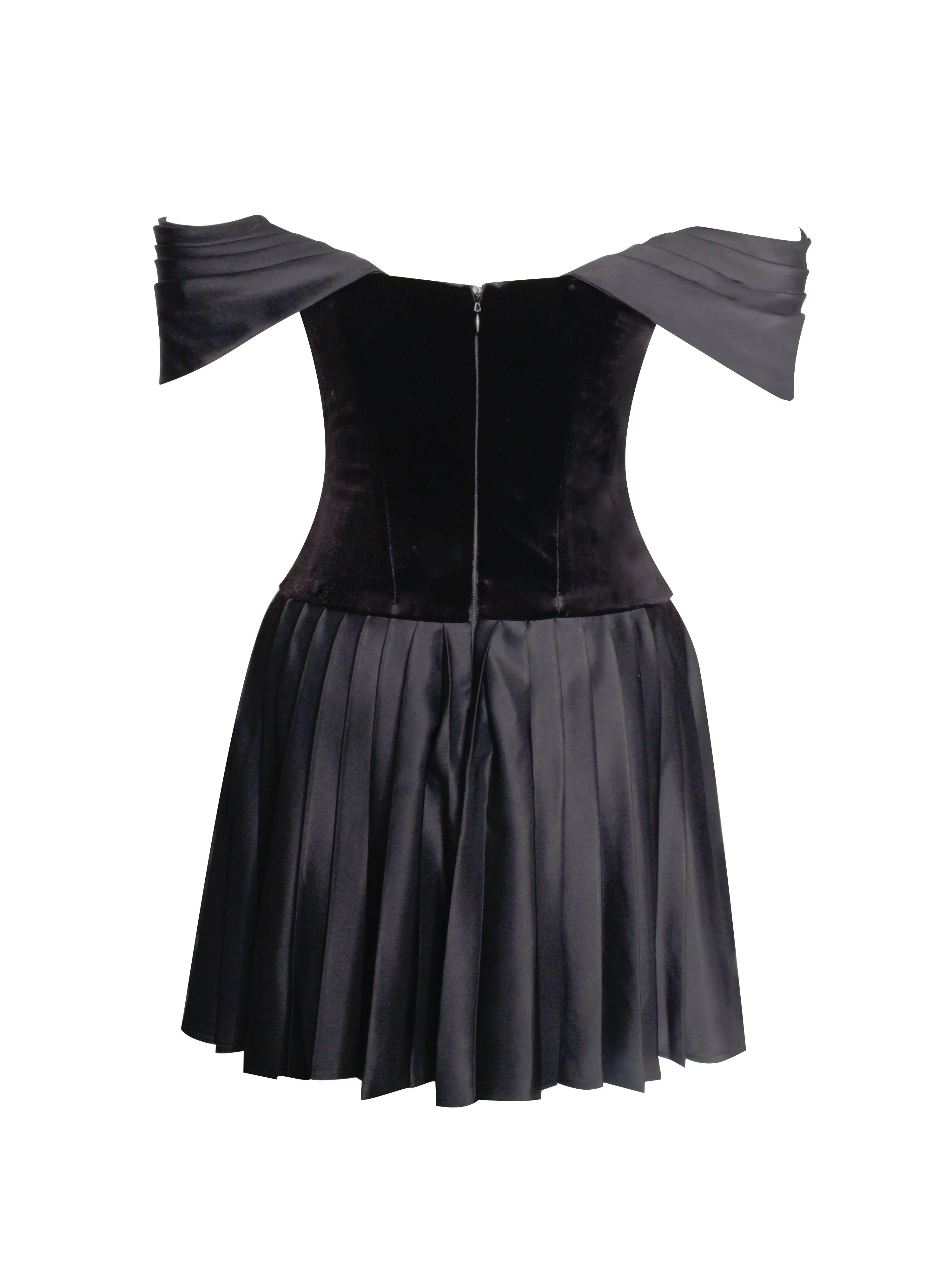 Echo Black Velvet Off-shoulder Pleated Mini Dress