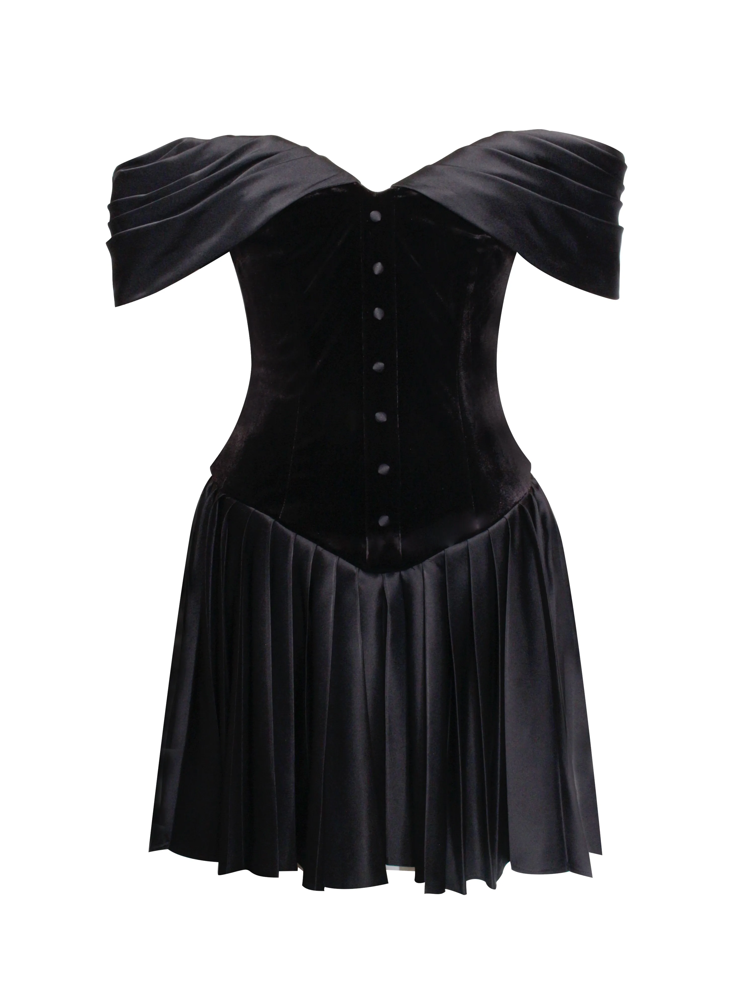 Echo Black Velvet Off-shoulder Pleated Mini Dress