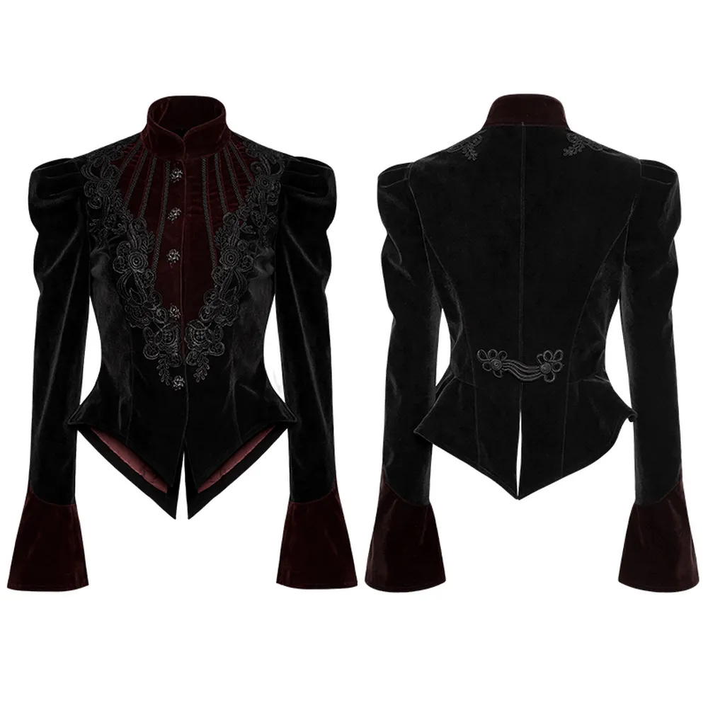 Elegant Embroidered Velvet Gothic Tailcoat Jacket