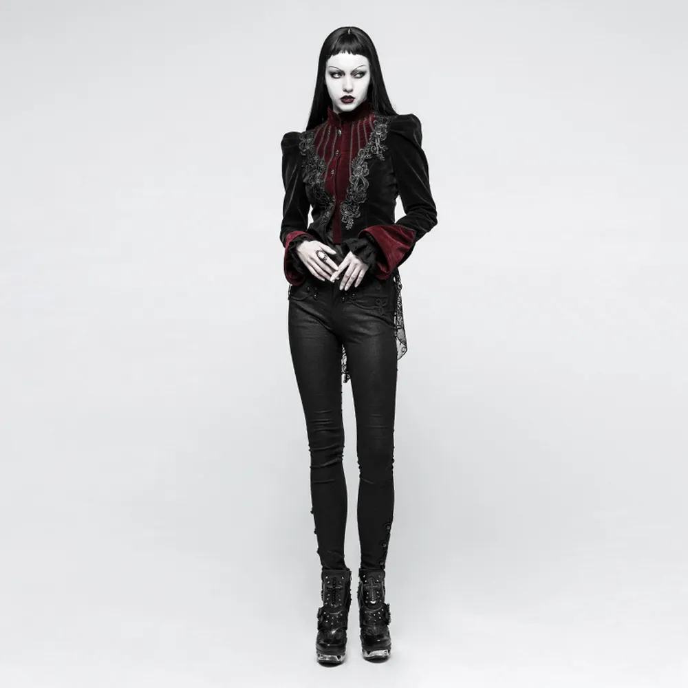 Elegant Embroidered Velvet Gothic Tailcoat Jacket