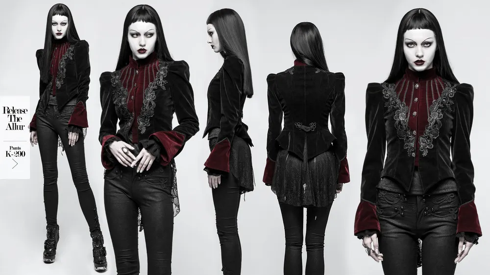 Elegant Embroidered Velvet Gothic Tailcoat Jacket