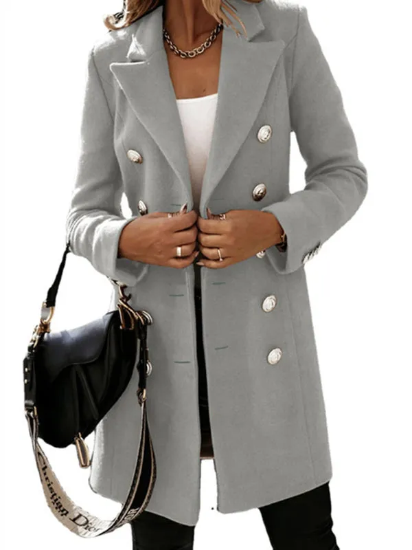 Elegant Women's Double Breasted Woolen Pea Coat