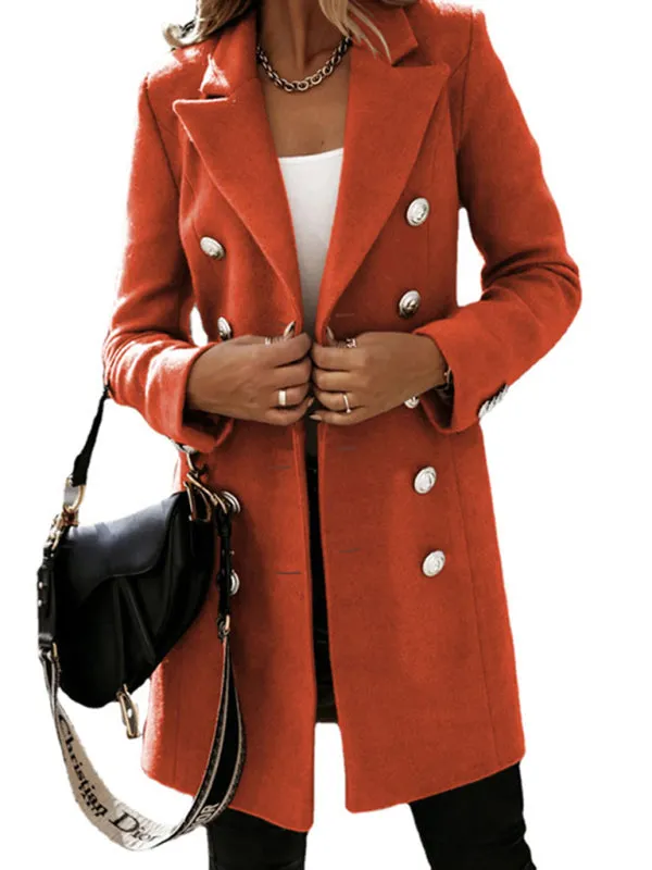 Elegant Women's Double Breasted Woolen Pea Coat