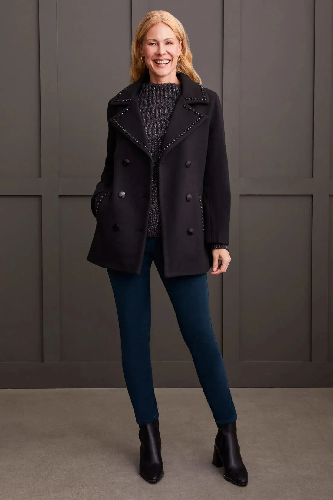 Embellished Double-Breasted Wool Peacoat