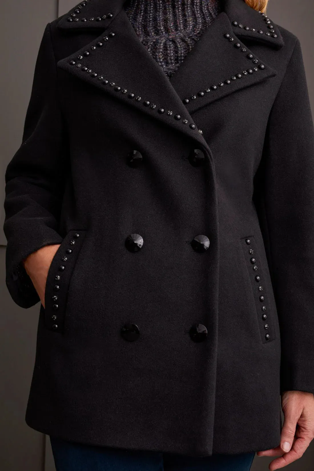 Embellished Double-Breasted Wool Peacoat