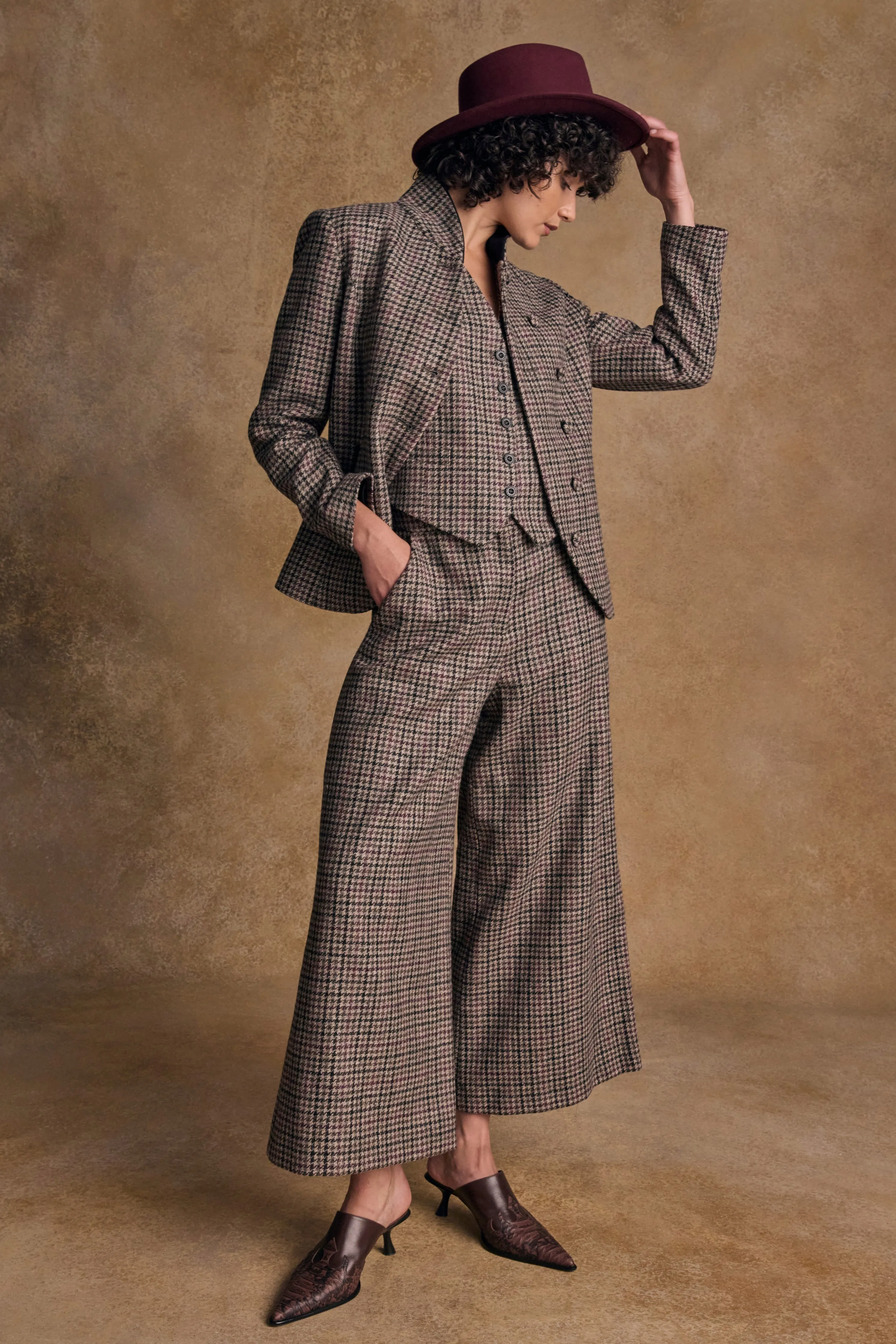 Enya Tweed Culottes - Plum Hacking Check