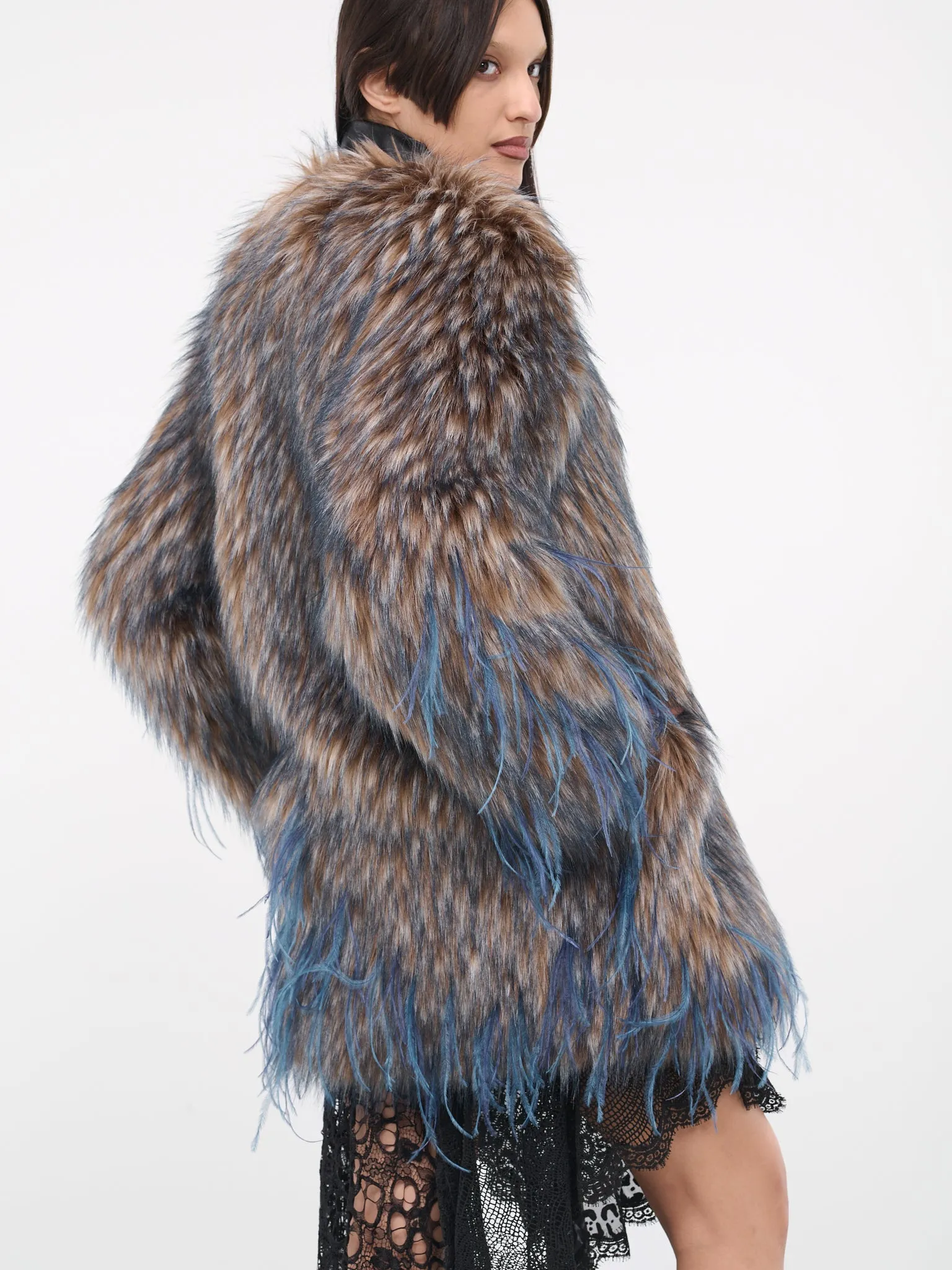 Faux Fur Feather Coat (RWR503-FY036-PURPLE)