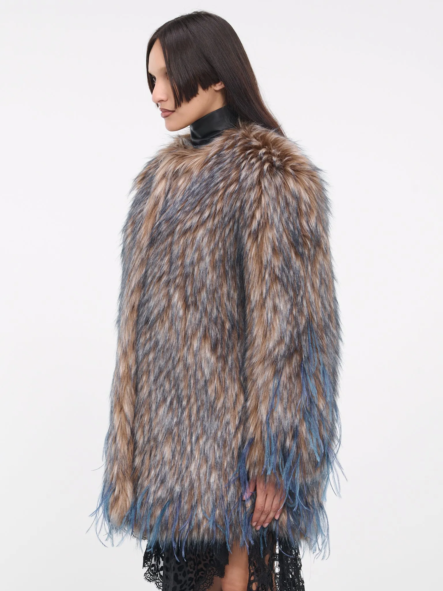 Faux Fur Feather Coat (RWR503-FY036-PURPLE)