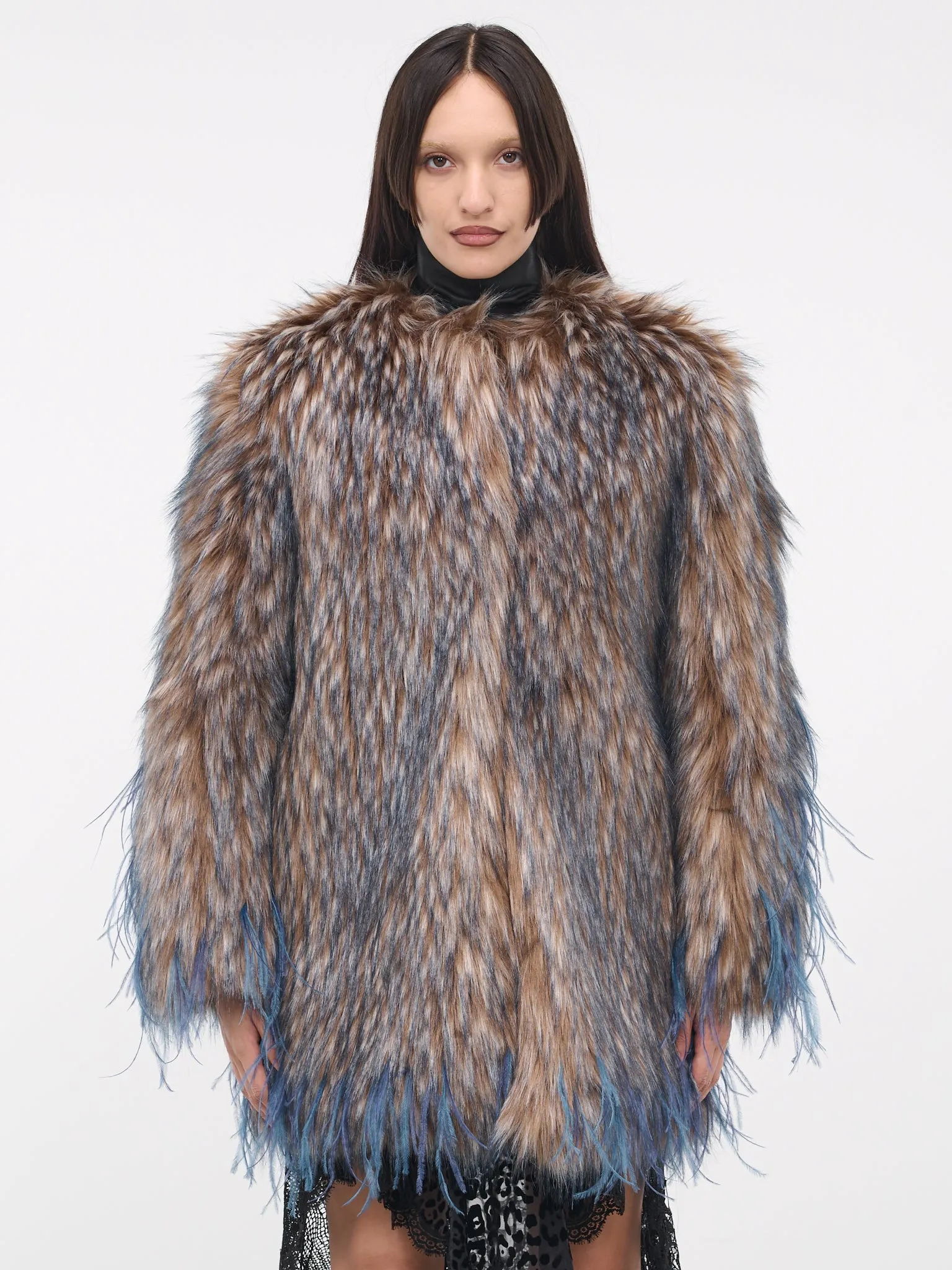 Faux Fur Feather Coat (RWR503-FY036-PURPLE)