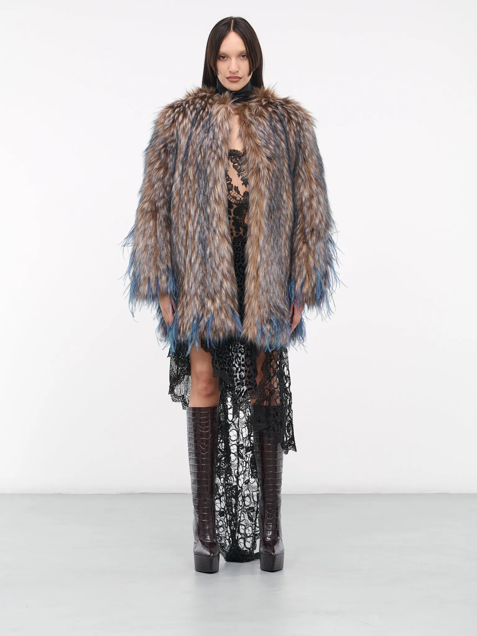 Faux Fur Feather Coat (RWR503-FY036-PURPLE)