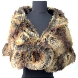 Faux Fur Ruffled Capelette - Brown