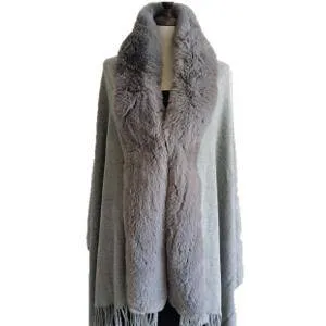 Faux fur trim wrap with Embellishments-Grey