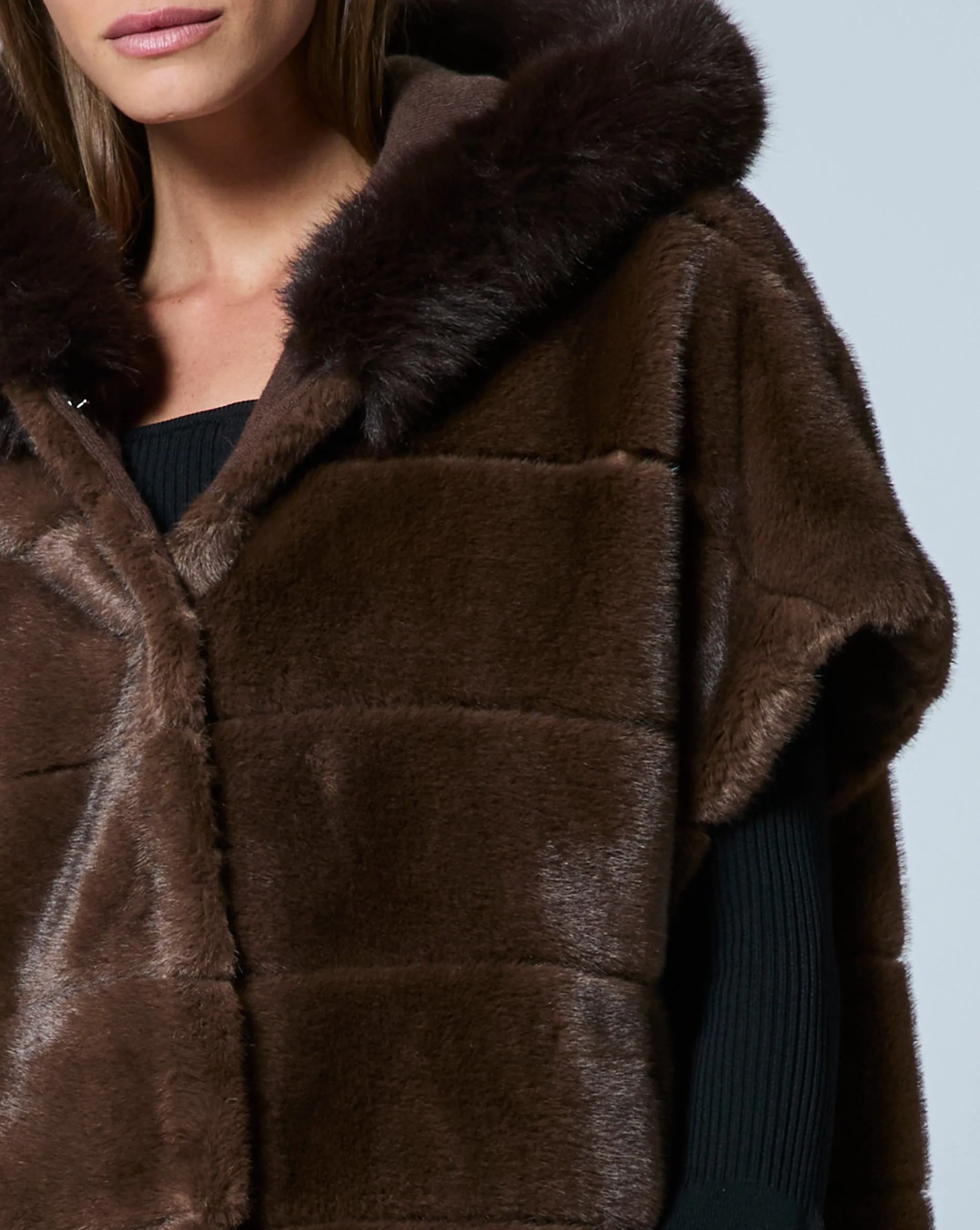 Faux Mink Fur Hooded Cape Jacket