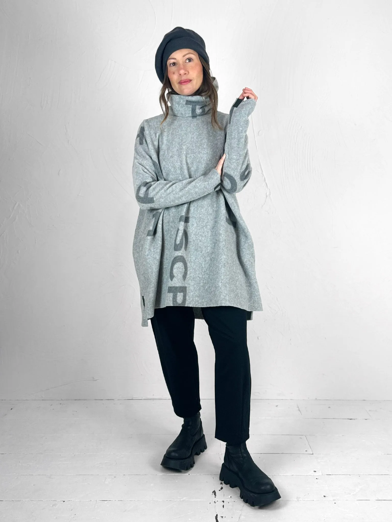 Fleece Turtleneck Tunic with Text