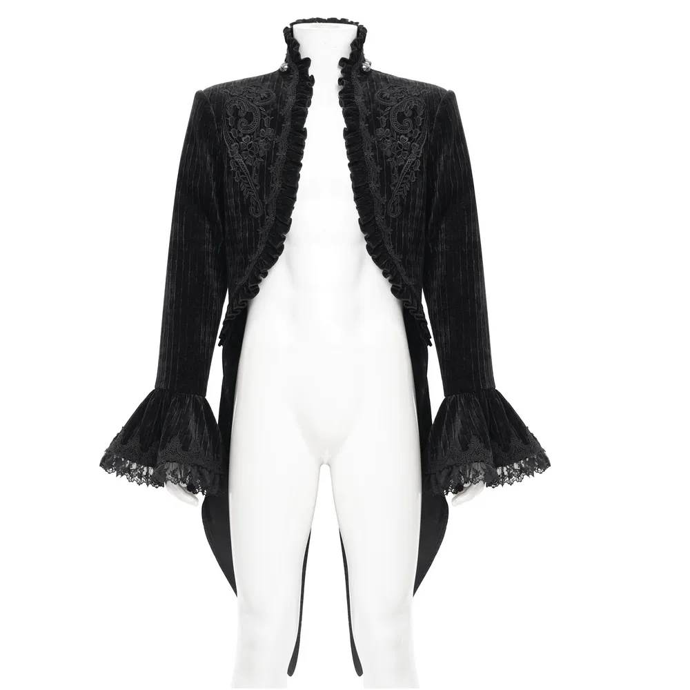 Gothic Velvet Swallowtail Jacket with Embroidered Trim