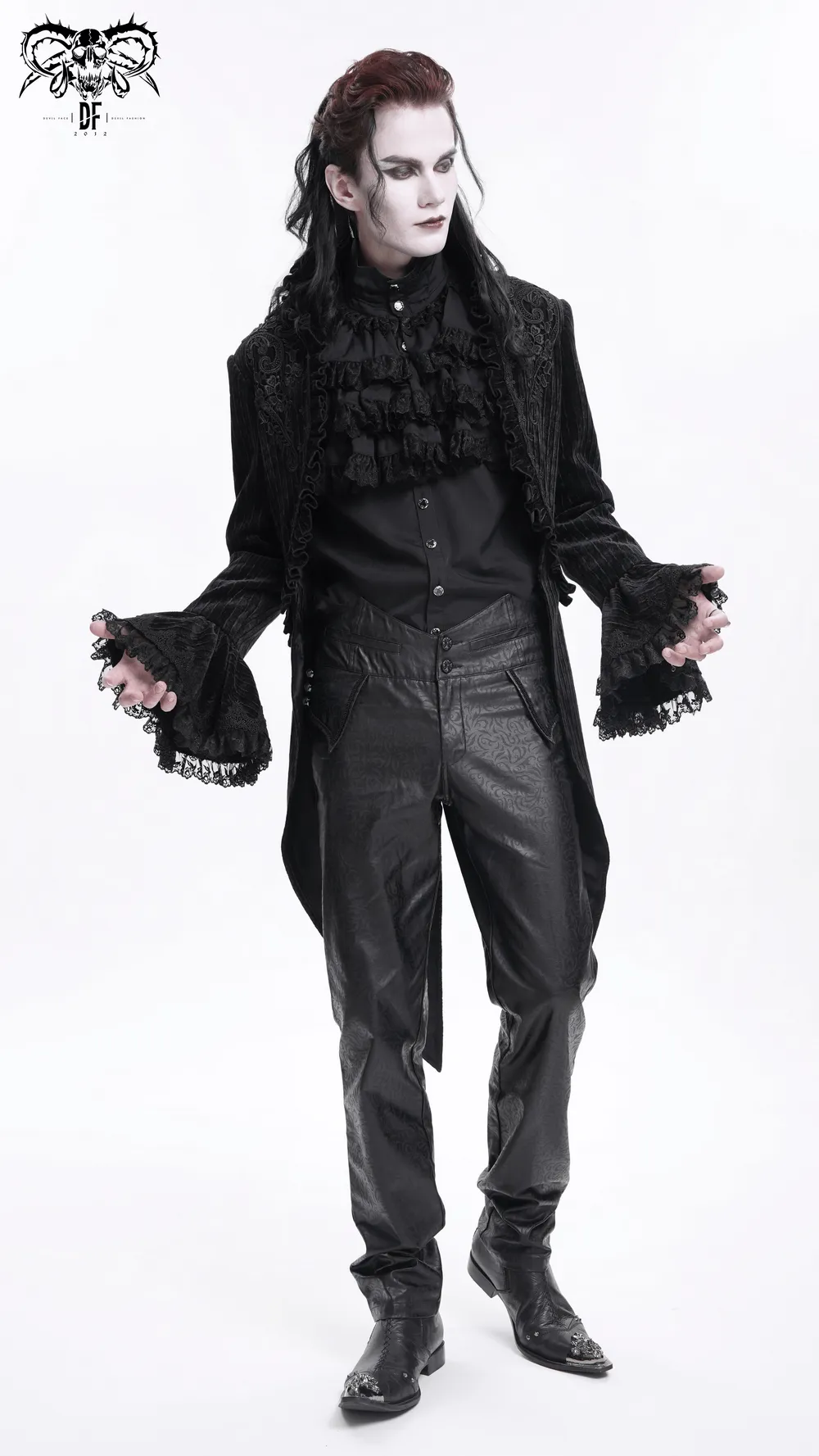 Gothic Velvet Swallowtail Jacket with Embroidered Trim