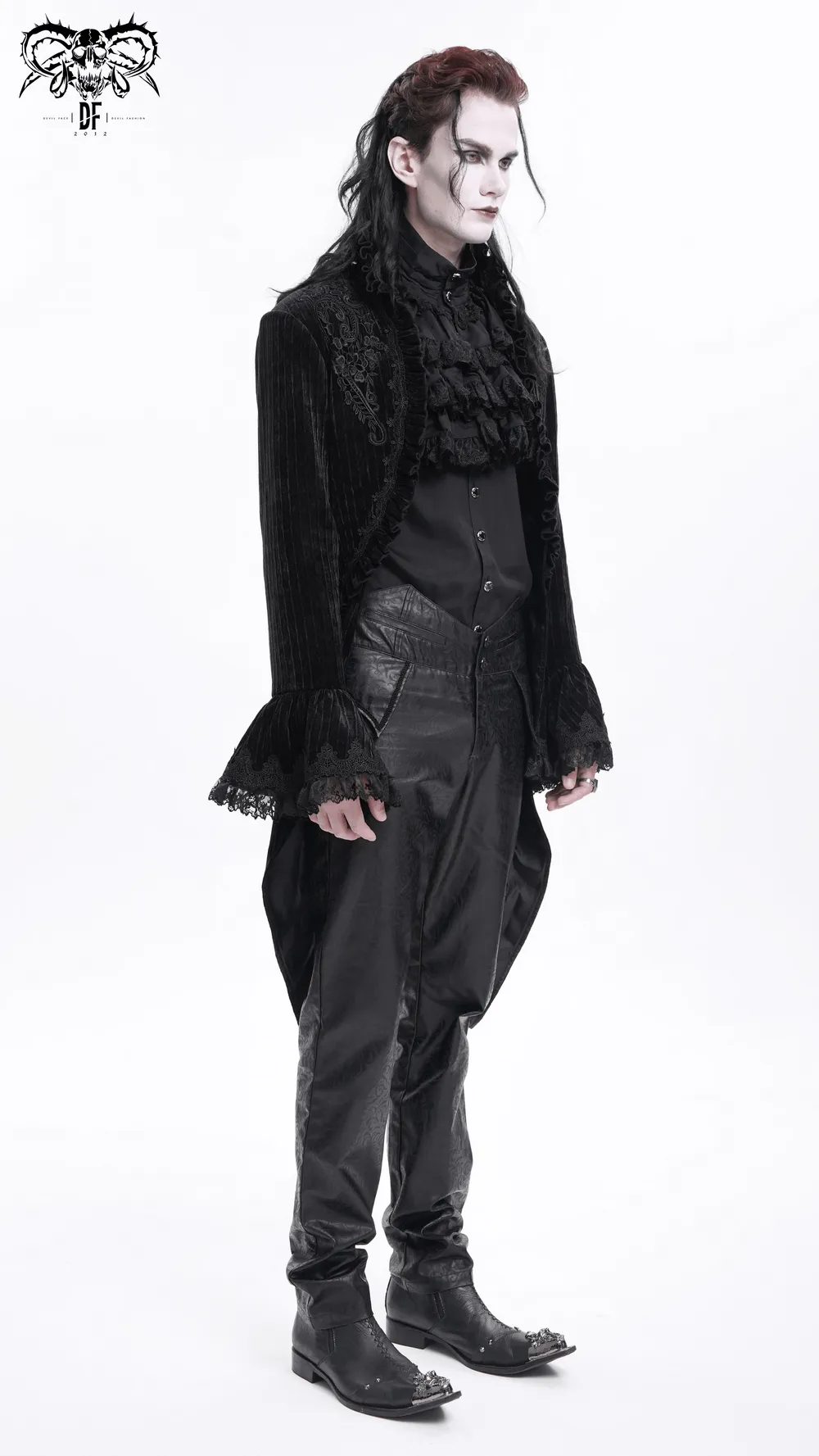 Gothic Velvet Swallowtail Jacket with Embroidered Trim