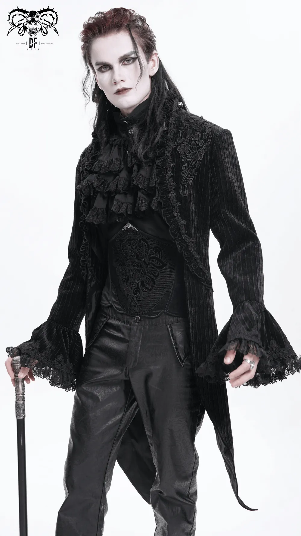 Gothic Velvet Swallowtail Jacket with Embroidered Trim