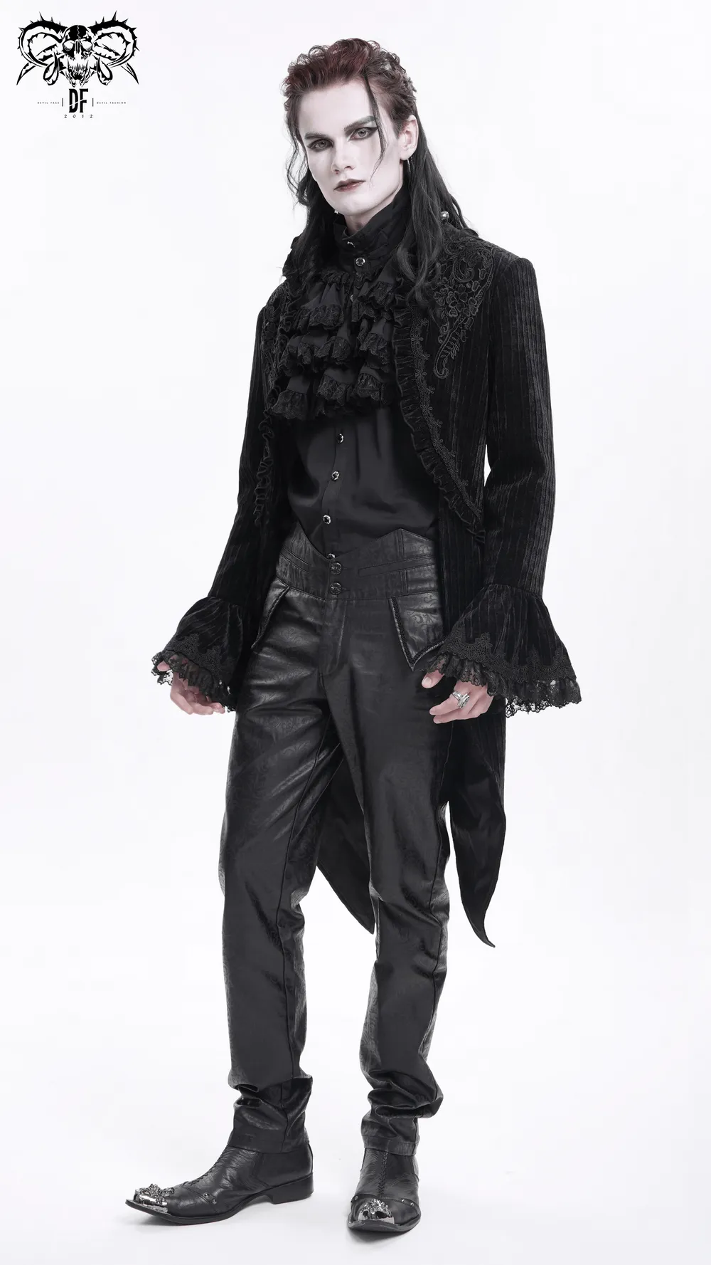 Gothic Velvet Swallowtail Jacket with Embroidered Trim