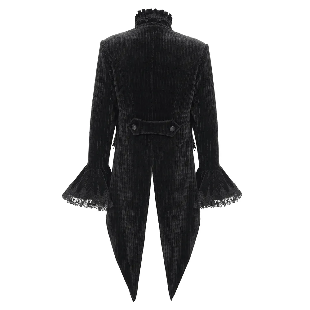 Gothic Velvet Swallowtail Jacket with Embroidered Trim