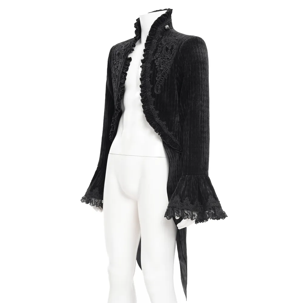 Gothic Velvet Swallowtail Jacket with Embroidered Trim