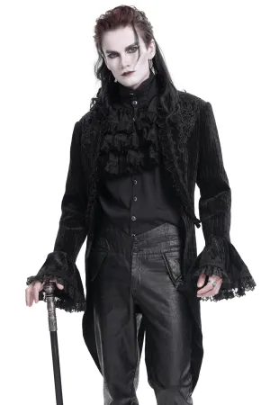 Gothic Velvet Swallowtail Jacket with Embroidered Trim