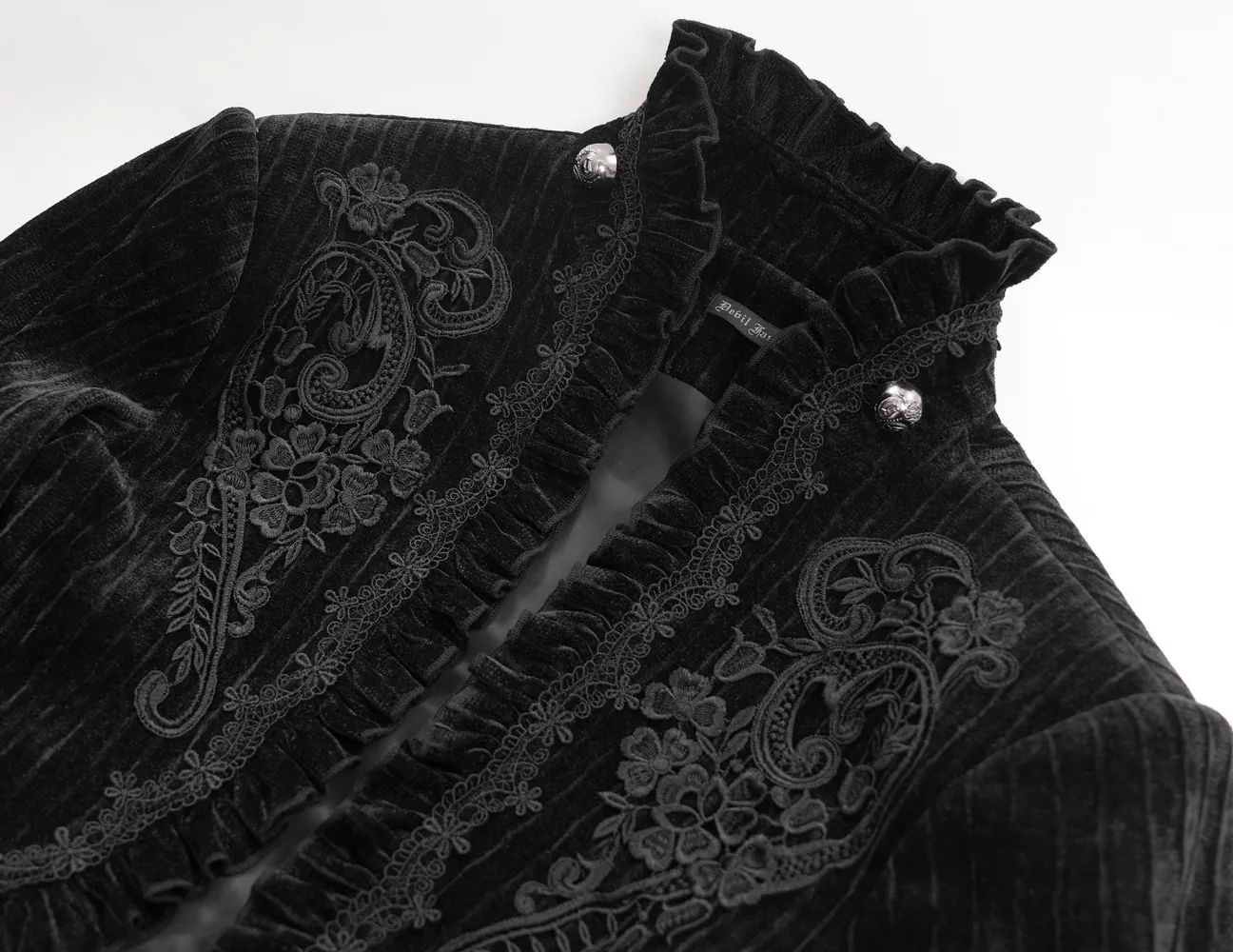 Gothic Velvet Swallowtail Jacket with Embroidered Trim